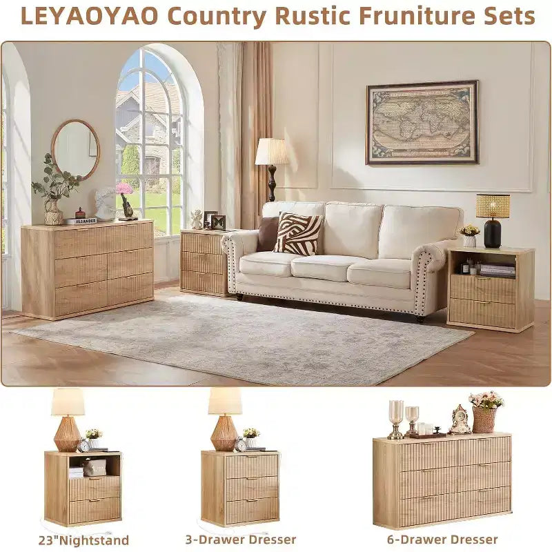 Comodino con scanalature in rovere naturale con 2 cassetti – 1 o 2 pezzi
