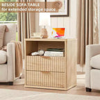 Comodino con scanalature in rovere naturale con 2 cassetti – 1 o 2 pezzi