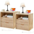 Comodino con scanalature in rovere naturale con 2 cassetti – 1 o 2 pezzi
