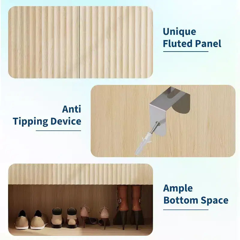 Scarpiera bianca in legno con ante push-open, autoportante, capacità 15 paia