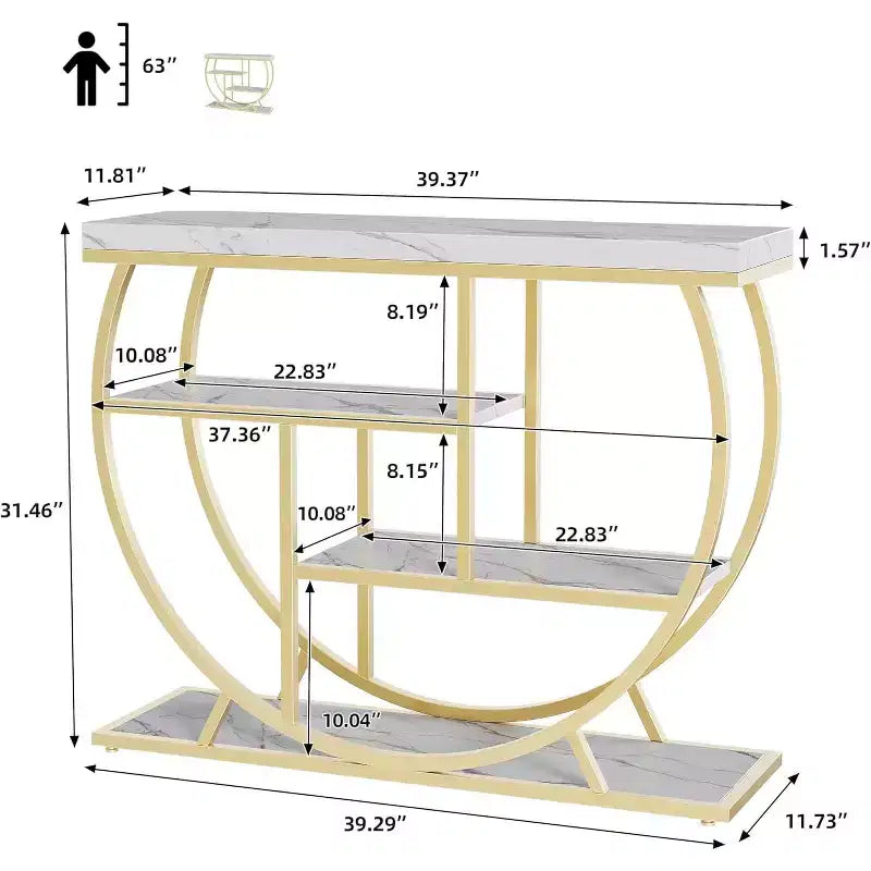 Consolle alta da 4 ripiani in stile industriale stretto - Nero / Bianco+Oro – 1 pezzo