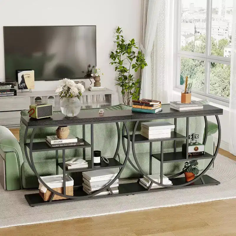 Consolle alta da 4 ripiani in stile industriale stretto - Nero / Bianco+Oro – 1 pezzo
