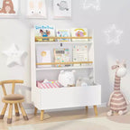 Libreria bianca per bambini a 2 ripiani con portaoggetti per giocattoli, per 1 utente – MDF, design antiribaltamento