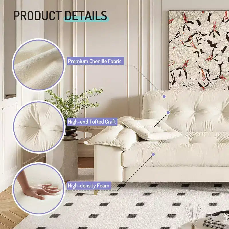Divano Cloud a 4 posti in ciniglia beige/grigio scuro con braccioli rimovibili