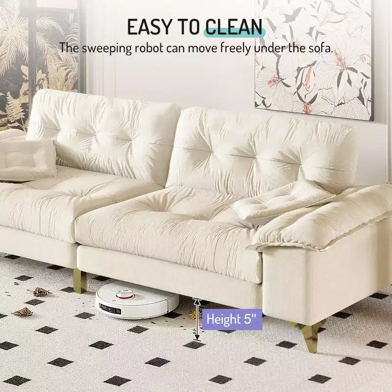 Divano Cloud a 4 posti in ciniglia beige/grigio scuro con braccioli rimovibili