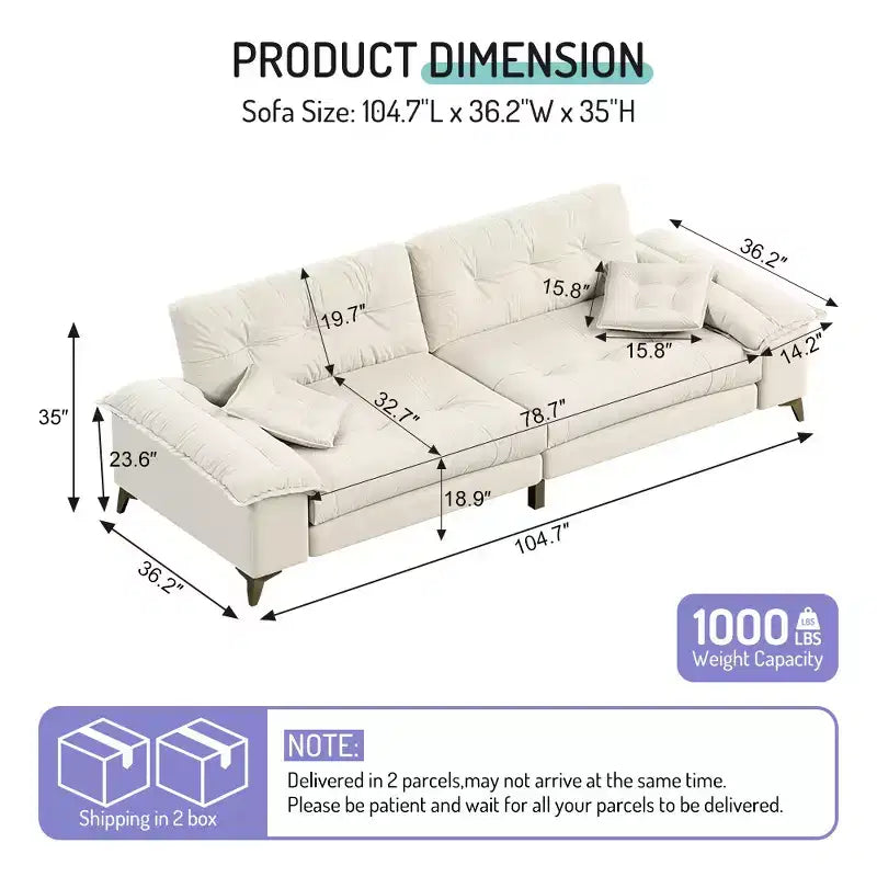 Divano Cloud a 4 posti in ciniglia beige/grigio scuro con braccioli rimovibili