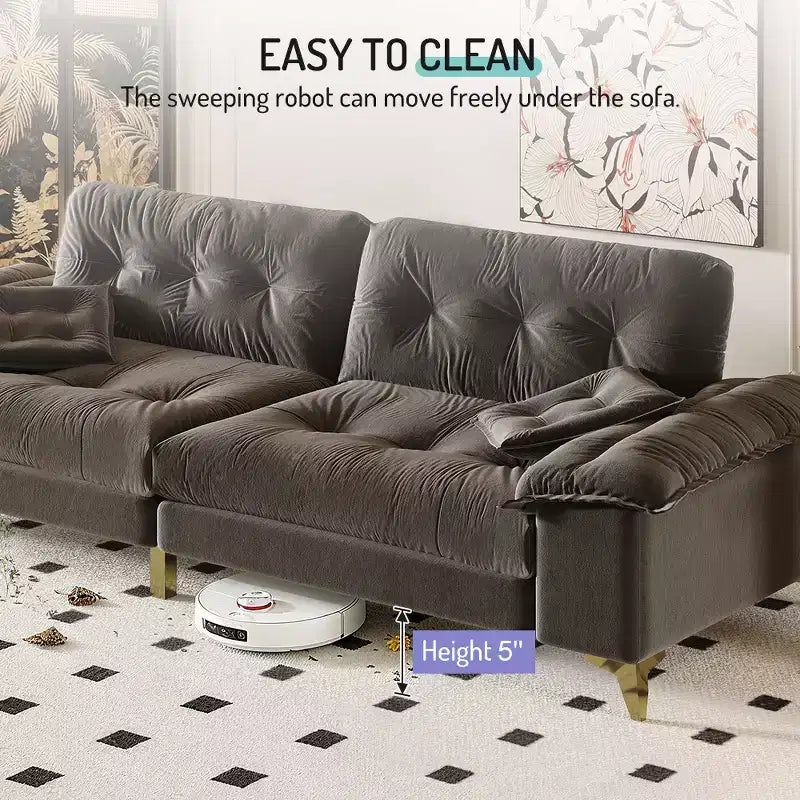 Divano Cloud a 4 posti in ciniglia beige/grigio scuro con braccioli rimovibili