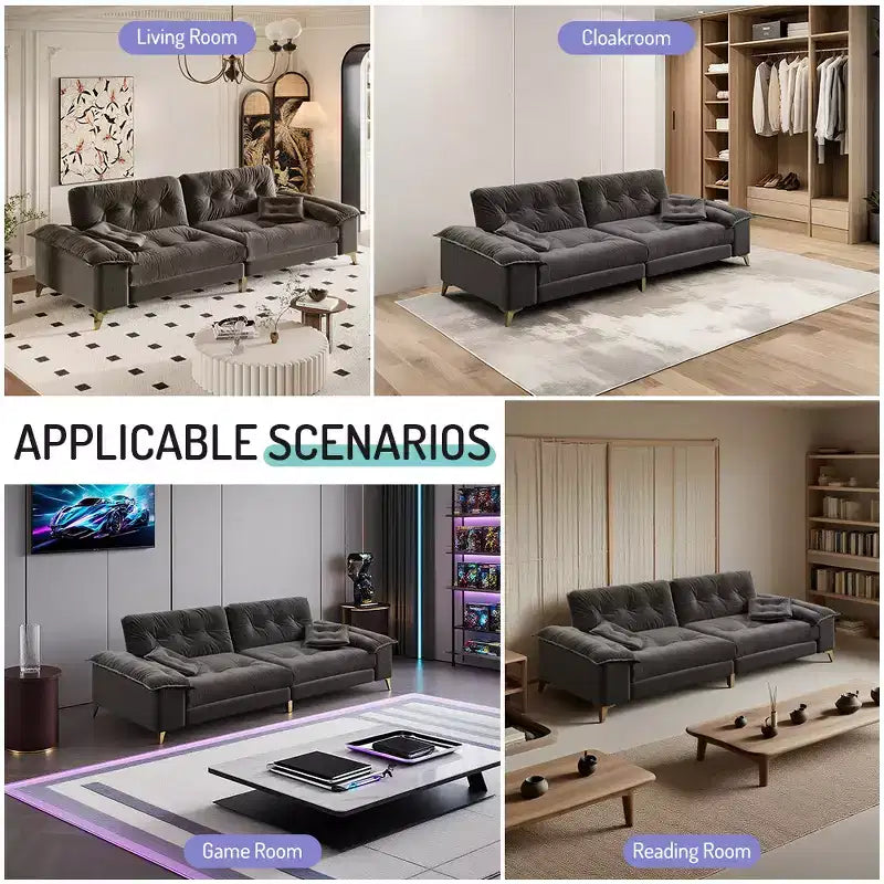 Divano Cloud a 4 posti in ciniglia beige/grigio scuro con braccioli rimovibili