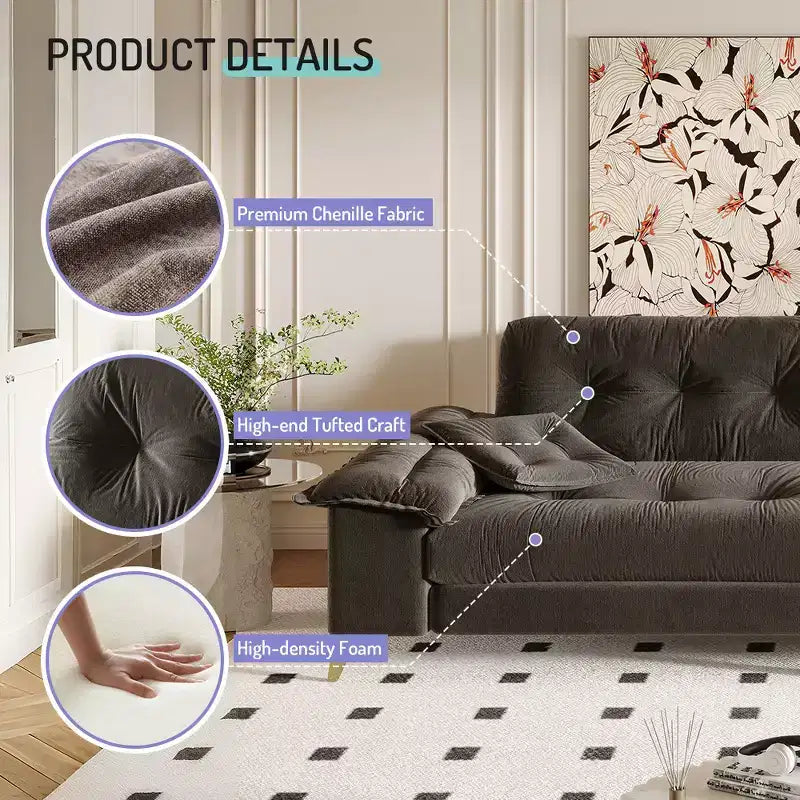 Divano Cloud a 4 posti in ciniglia beige/grigio scuro con braccioli rimovibili