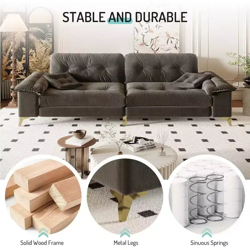 Divano Cloud a 4 posti in ciniglia beige/grigio scuro con braccioli rimovibili