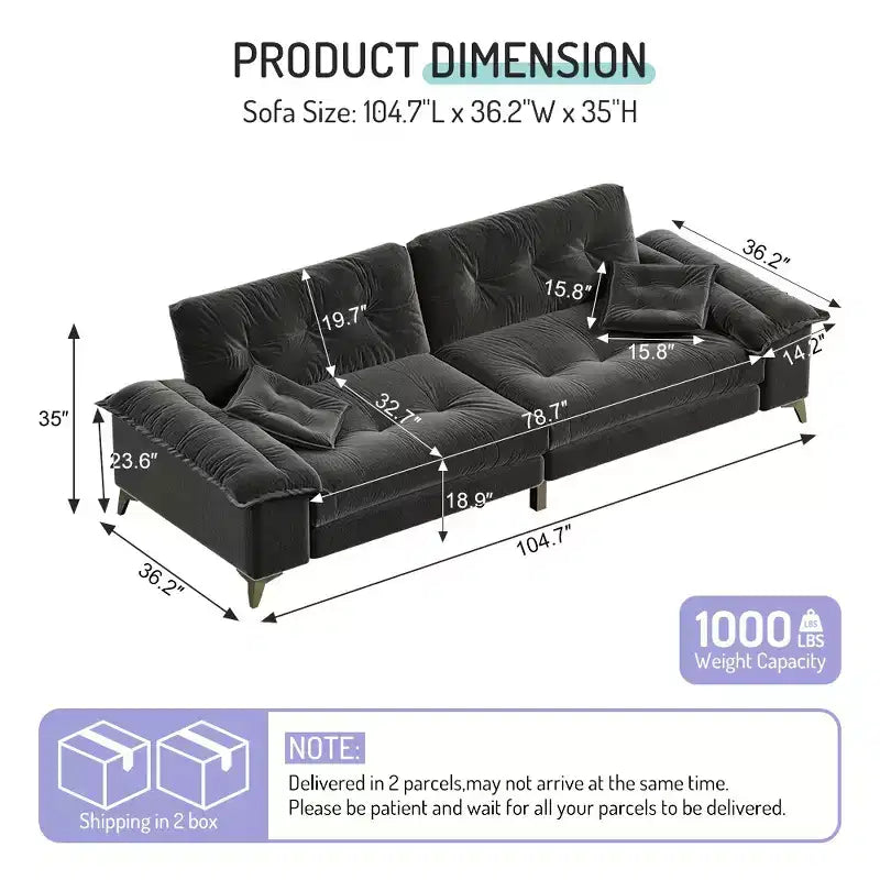 Divano Cloud a 4 posti in ciniglia beige/grigio scuro con braccioli rimovibili