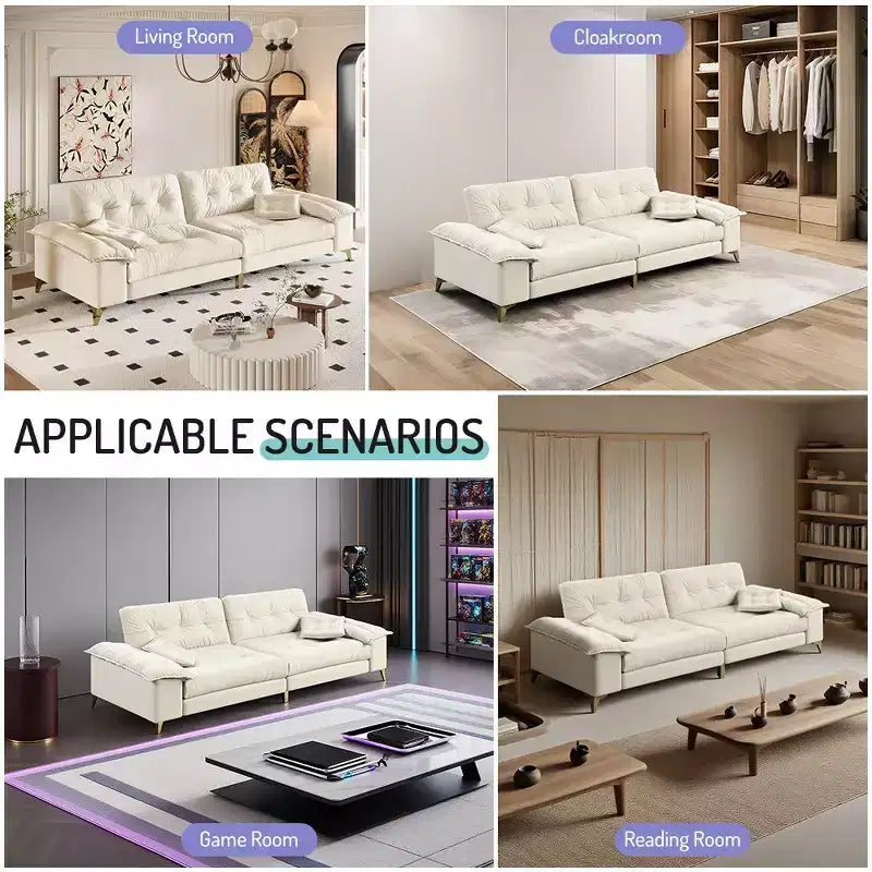Divano Cloud a 4 posti in ciniglia beige/grigio scuro con braccioli rimovibili