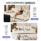 Divano Cloud a 4 posti in ciniglia beige/grigio scuro con braccioli rimovibili