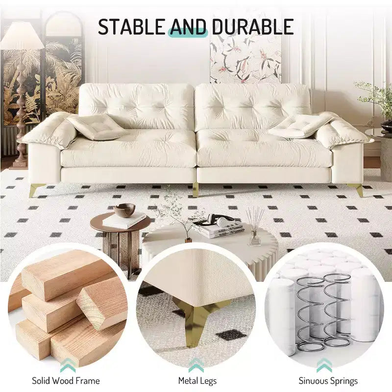 Divano Cloud a 4 posti in ciniglia beige/grigio scuro con braccioli rimovibili