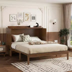 Letto a scomparsa matrimoniale una piazza e mezza (queen) Espresso/Noce con pannello in rattan - 1 persona