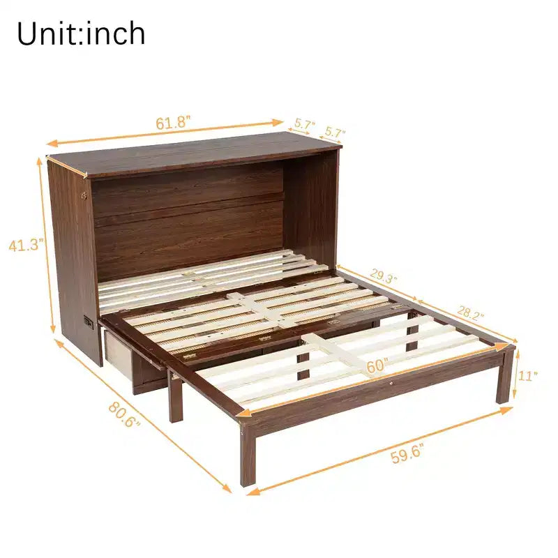 Letto a scomparsa matrimoniale una piazza e mezza (queen) Espresso/Noce con pannello in rattan - 1 persona