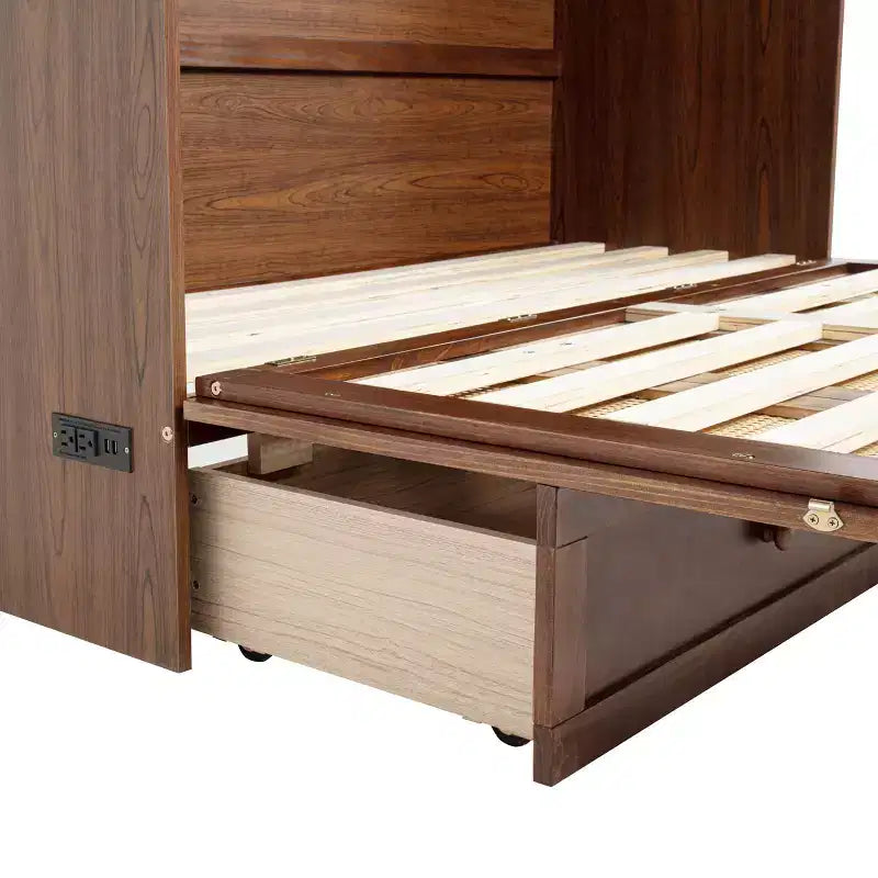 Letto a scomparsa matrimoniale una piazza e mezza (queen) Espresso/Noce con pannello in rattan - 1 persona