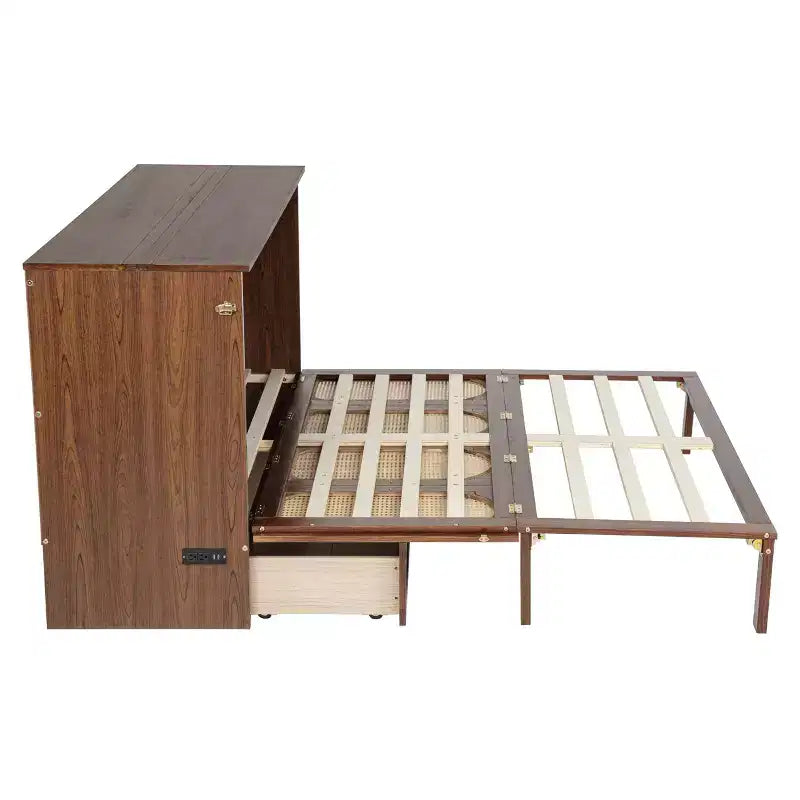 Letto a scomparsa matrimoniale una piazza e mezza (queen) Espresso/Noce con pannello in rattan - 1 persona