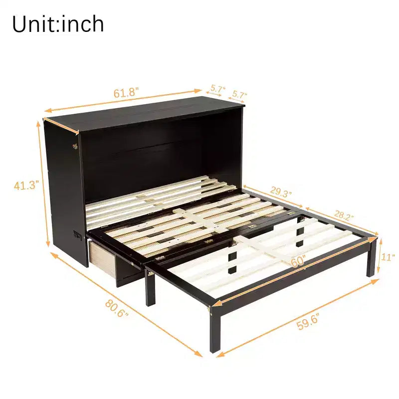 Letto a scomparsa matrimoniale una piazza e mezza (queen) Espresso/Noce con pannello in rattan - 1 persona