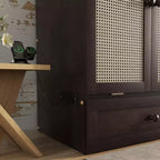 Letto a scomparsa matrimoniale una piazza e mezza (queen) Espresso/Noce con pannello in rattan - 1 persona