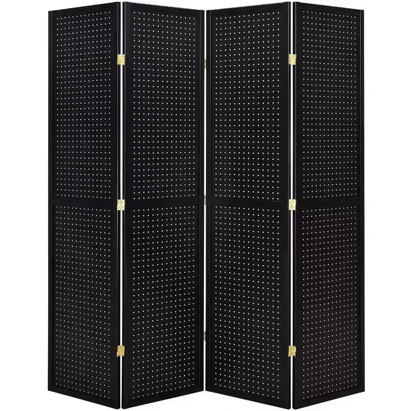 Paravento pieghevole a 4 pannelli in pegboard, nero/naturale/rosso/bianco – monouso