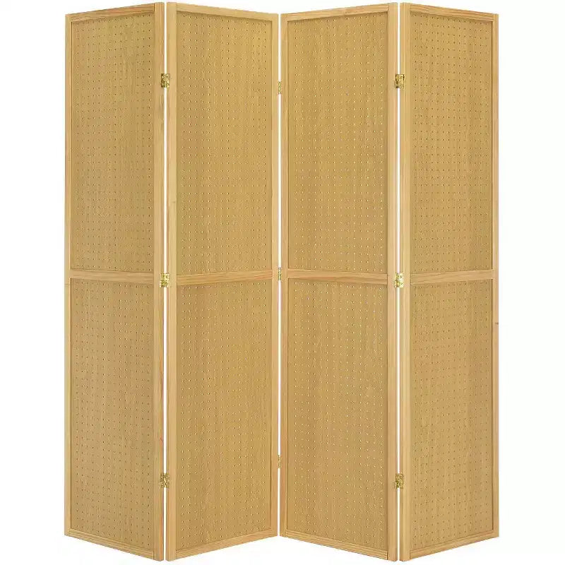 Paravento pieghevole a 4 pannelli in pegboard, nero/naturale/rosso/bianco – monouso