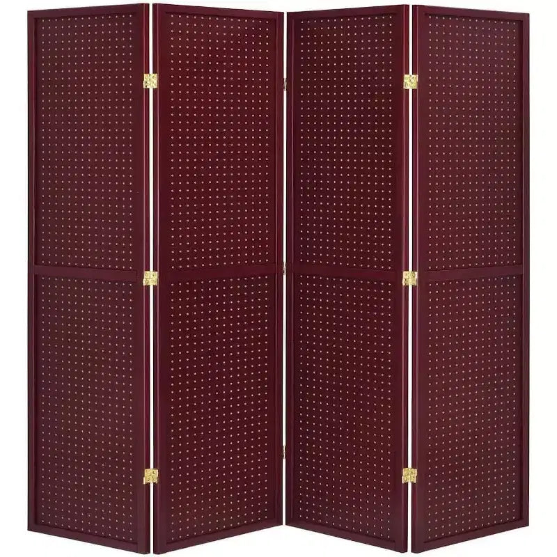 Paravento pieghevole a 4 pannelli in pegboard, nero/naturale/rosso/bianco – monouso