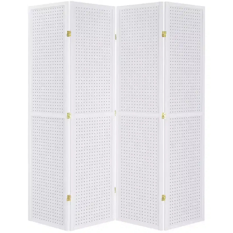 Paravento pieghevole a 4 pannelli in pegboard, nero/naturale/rosso/bianco – monouso