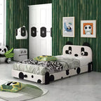 Struttura letto imbottita Black & White Panda per bambini, singola, per 1 bambino