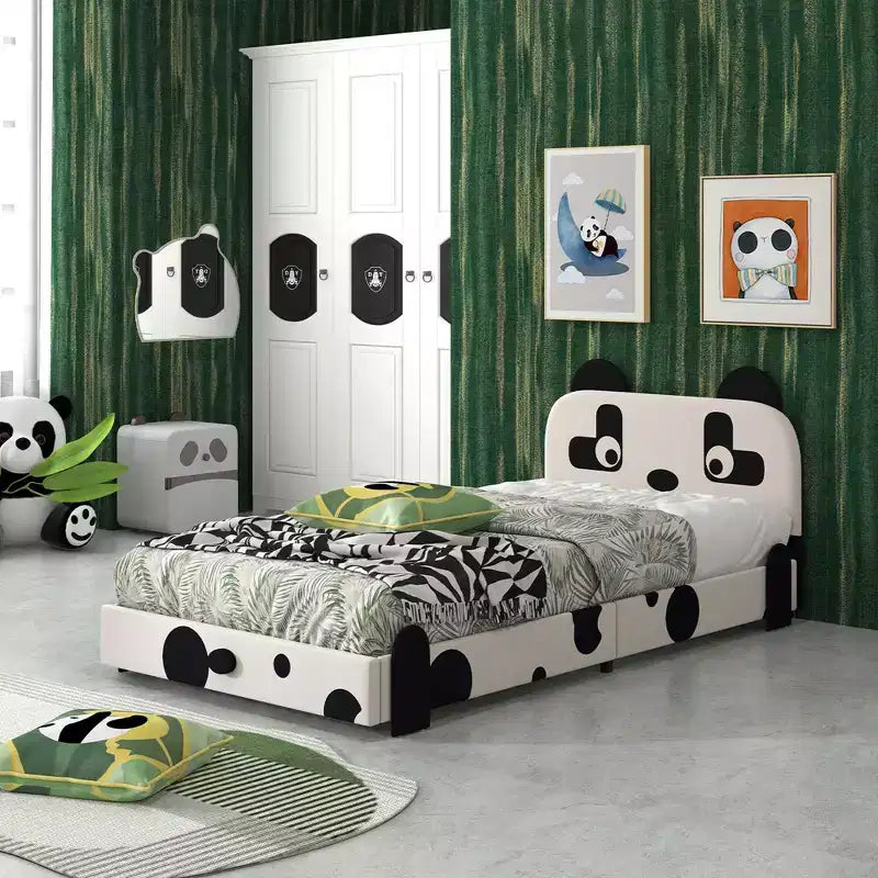 Struttura letto imbottita Black & White Panda per bambini, singola, per 1 bambino