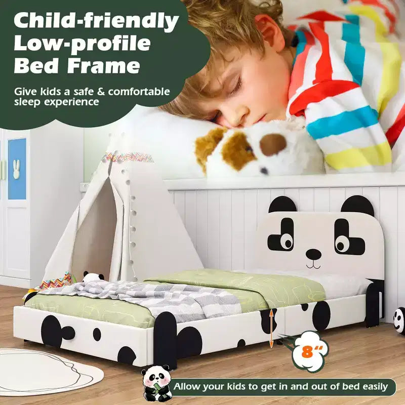 Struttura letto imbottita Black & White Panda per bambini, singola, per 1 bambino