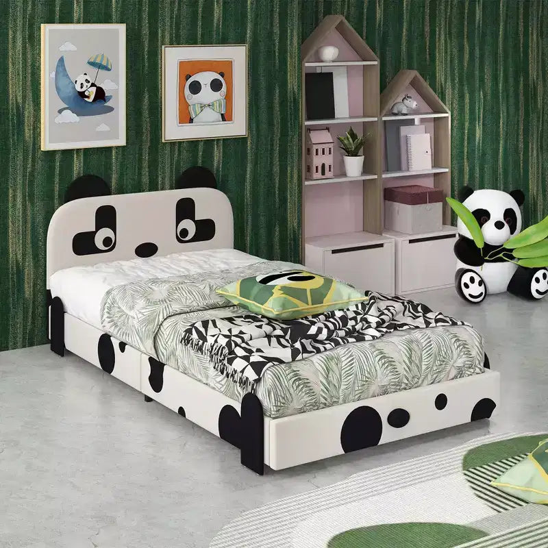 Struttura letto imbottita Black & White Panda per bambini, singola, per 1 bambino